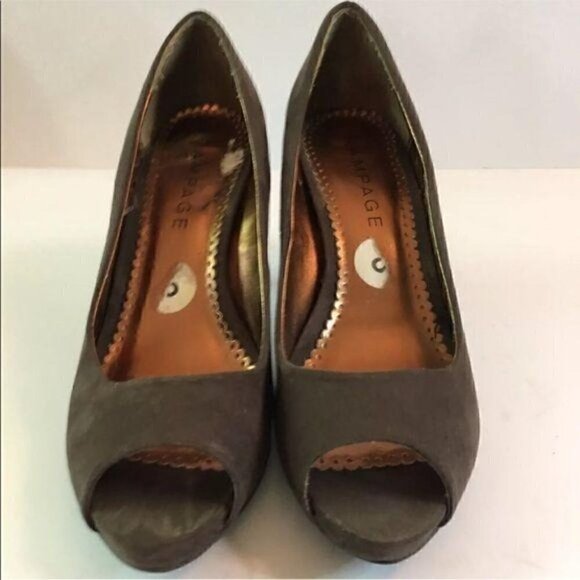 Rampage Womens Heels Size 8 Hanson Brown Peep Toe vintage 90s vegan - Picture 2 of 9